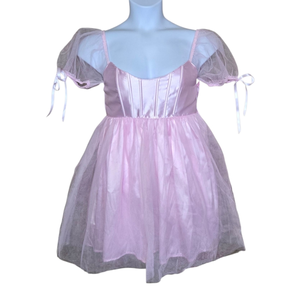 NEW Dolls Kill pink balcony romance tulle regency corset babydollā mini dress S
